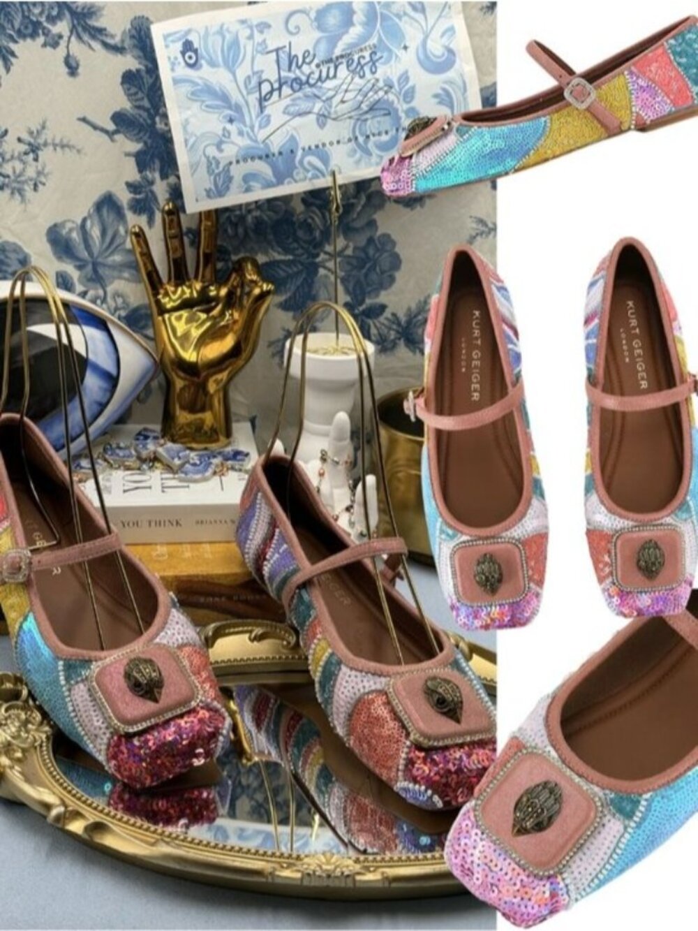 🆕 KURT GEIGER LONDON 🧿 NWOB Pimlico Sequin Mary Jane Ballet Flats - Sz 37 US 7